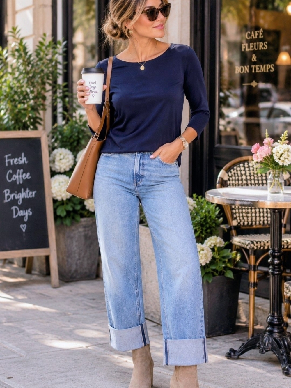 Chico’s Navy Blue 100% Cotton Boatneck 3/4 Sleeve Top Sz 2 / L Capsule Wardrobe